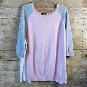 Lands’ End Pink White Gray Colorblock Sweater Shirt Baseball Style 2X EUC